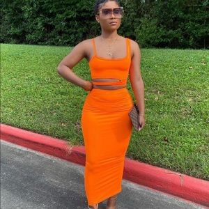 Orange two piece skirt set
